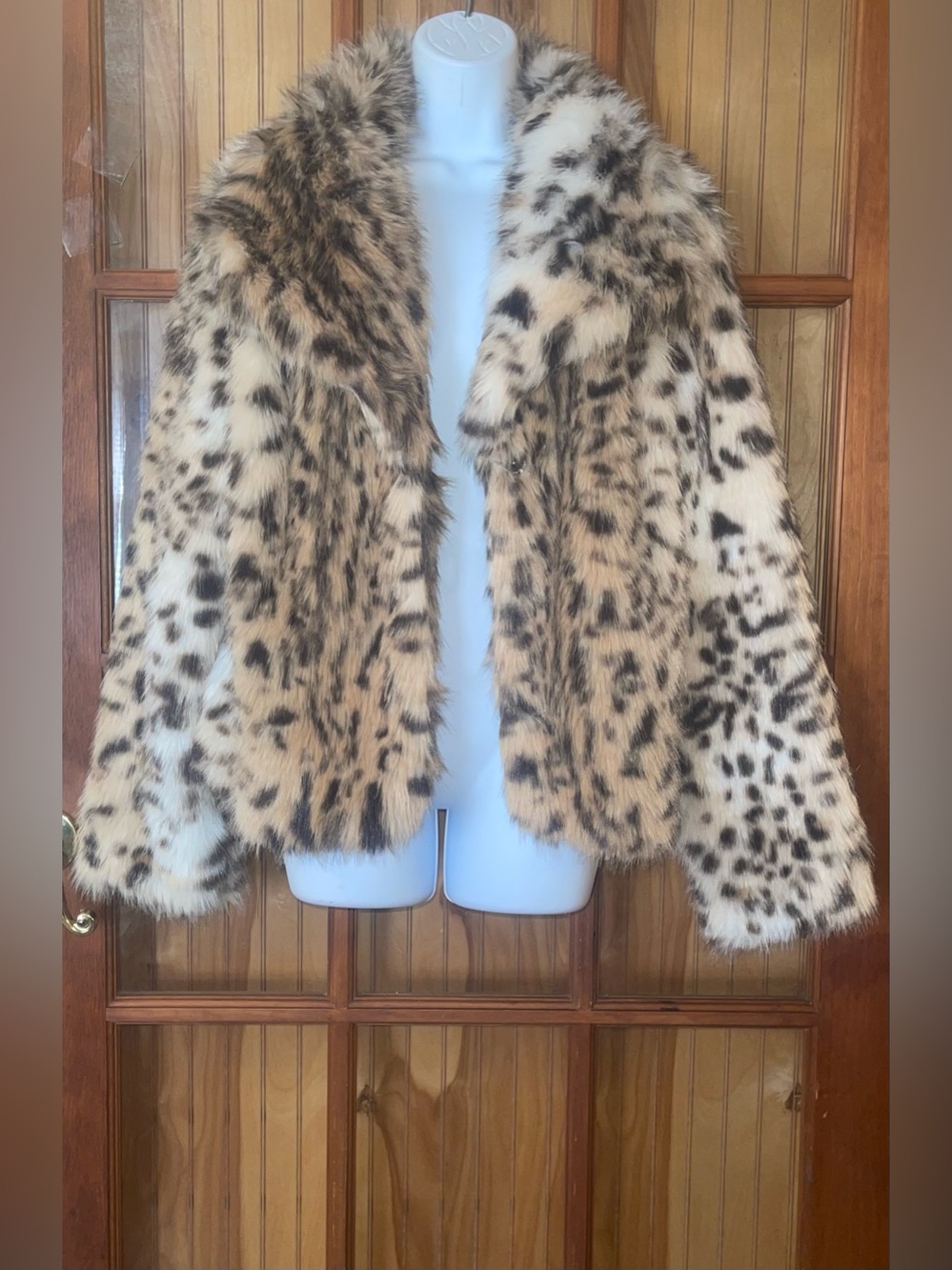 Jessica Simpson Leopard-Print Faux Fur Jacket - Cream & Brown - Picture 8 of 12